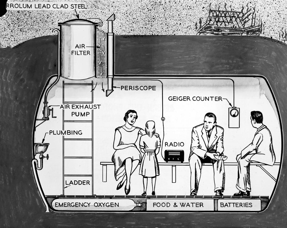 Cross section of an underground room used as best room for nuclear fallout protection