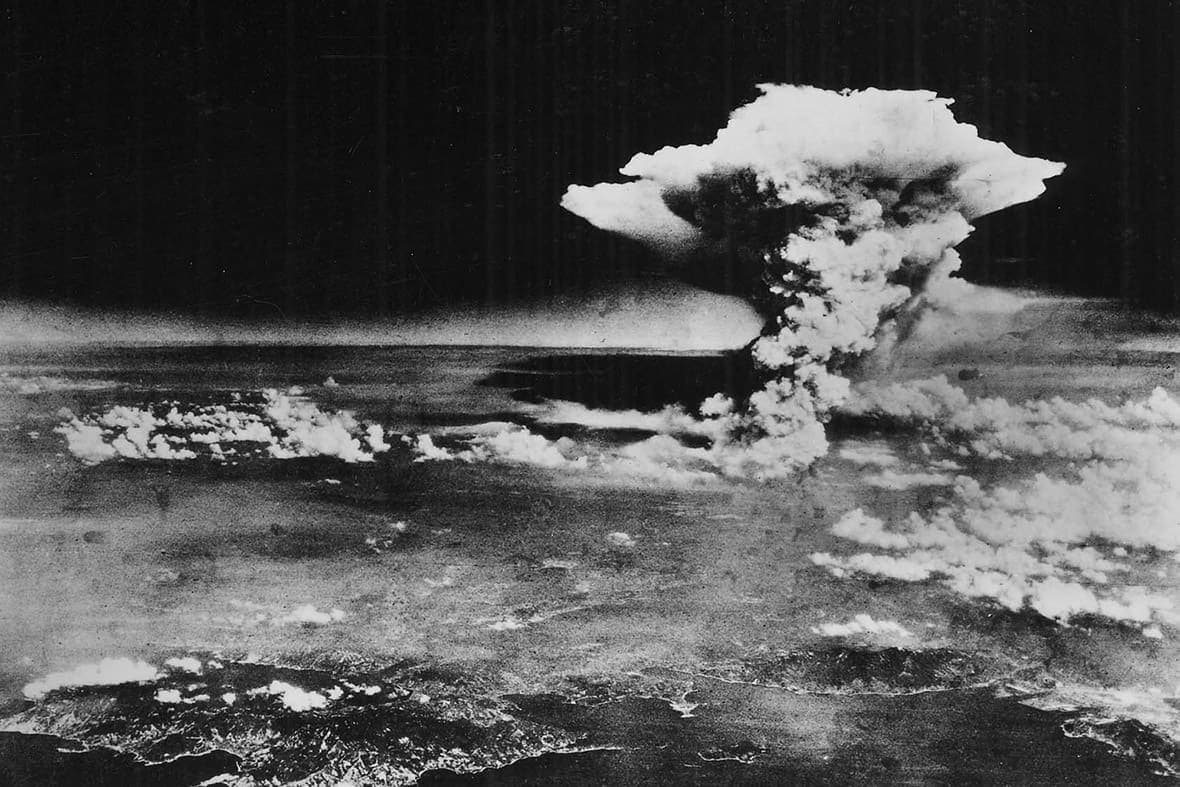 Firestorm cloud over Hiroshima, August 6, 1945 — the only use of nuclear weapons in war, and the basis for modern models of nuclear war consequences