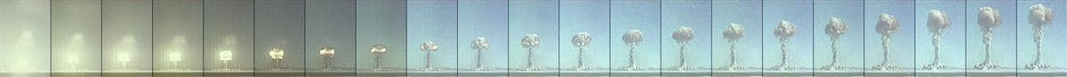 Mushroom cloud sequence illustrating fallout radiation timeline after nuclear blast