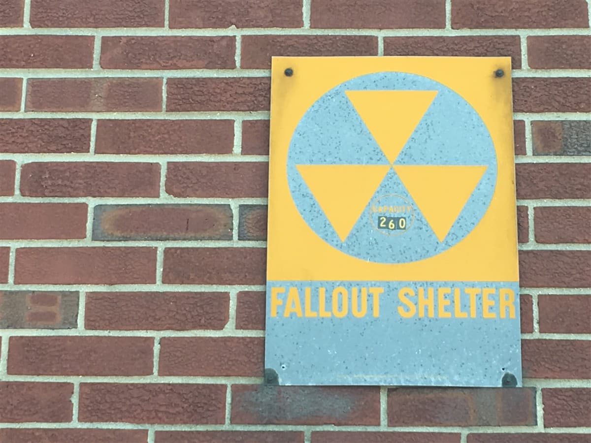 Fallout shelter sign used during nuclear fallout decontamination and shelter entry control