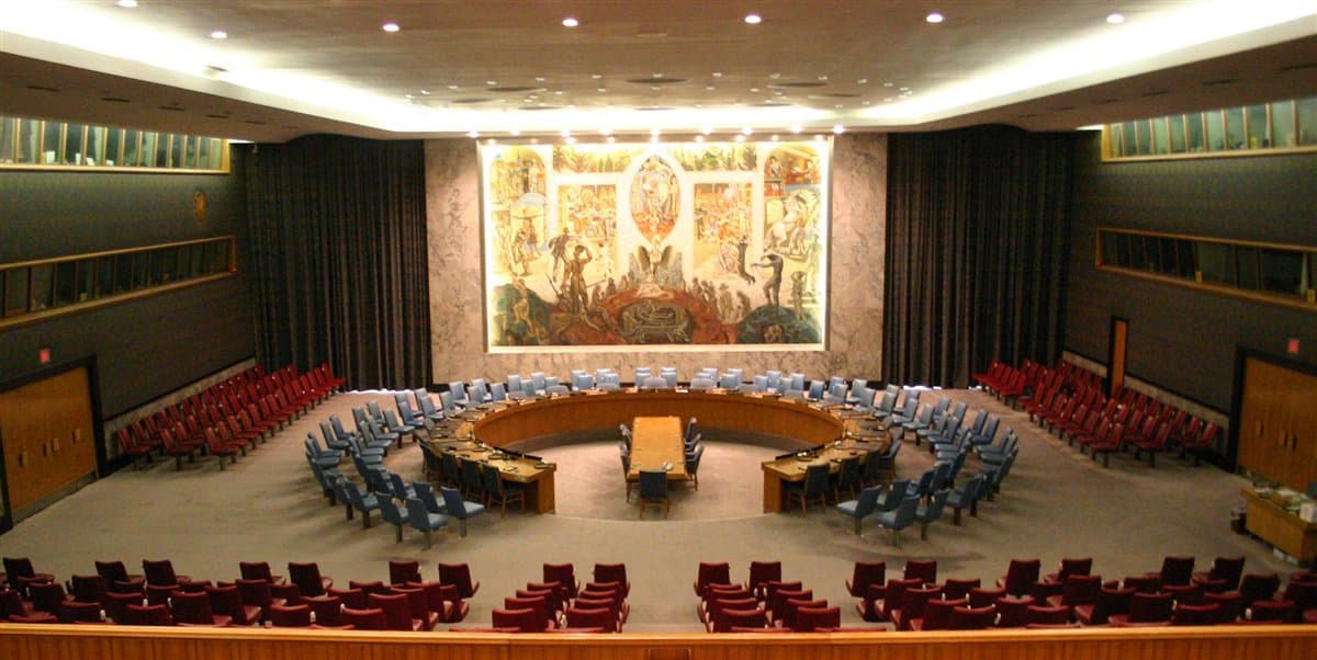 United Nations Security Council chamber where strategic stability and nuclear arms control are debated