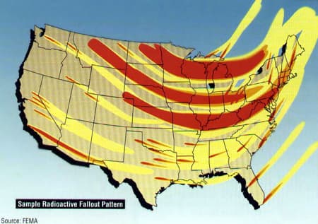 FEMA nuclear fallout map of potential United States plume patterns