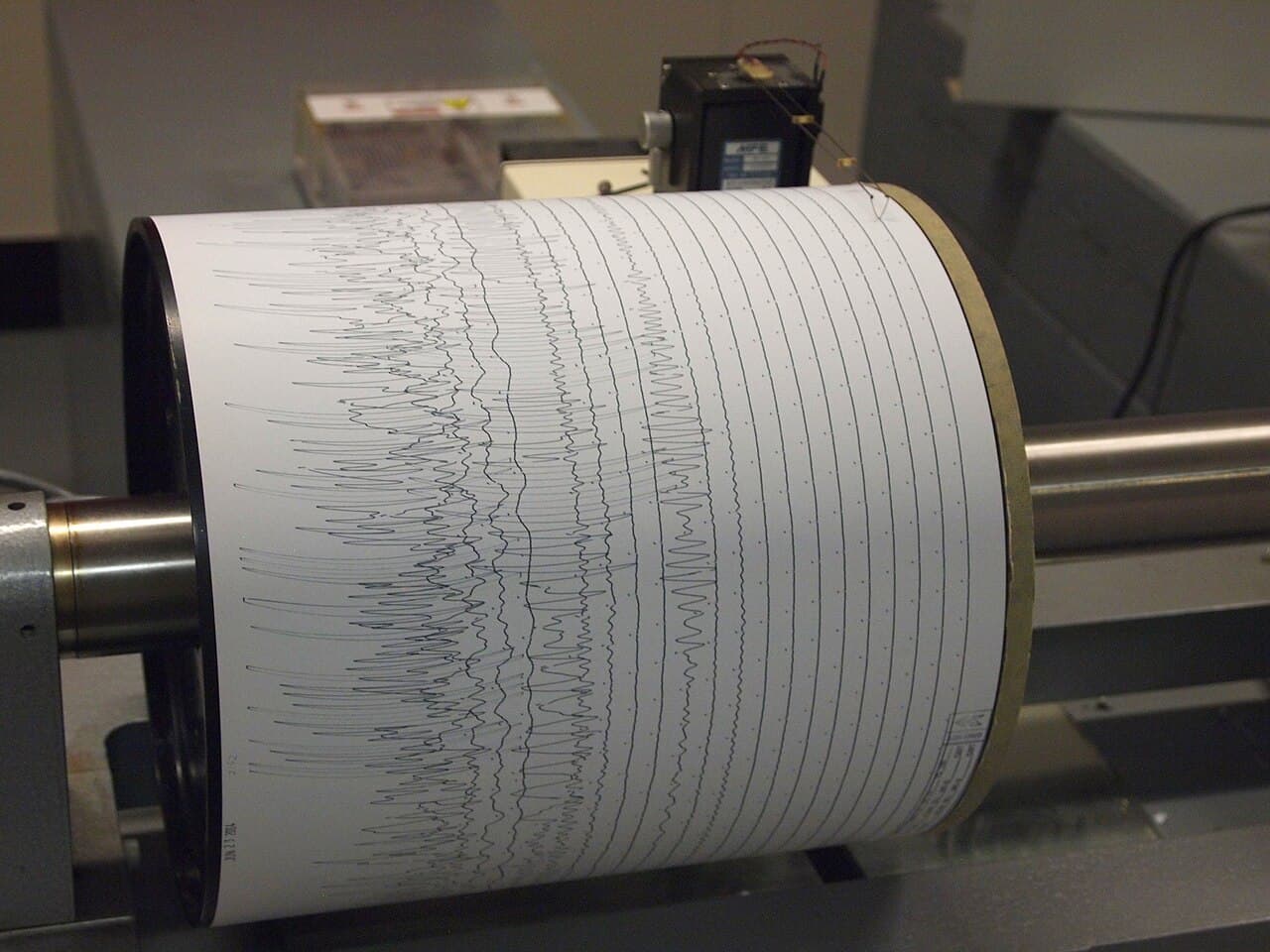 Seismogram printout showing wave arrivals used for how are nuclear tests detected analysis