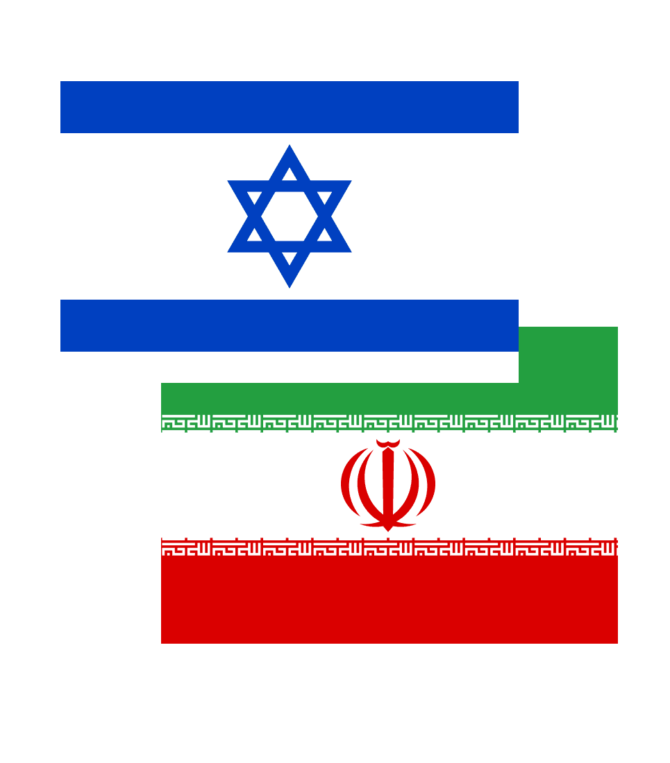 Graphic of Iran and Israel flags used to illustrate the direct state-to-state phase of the conflict