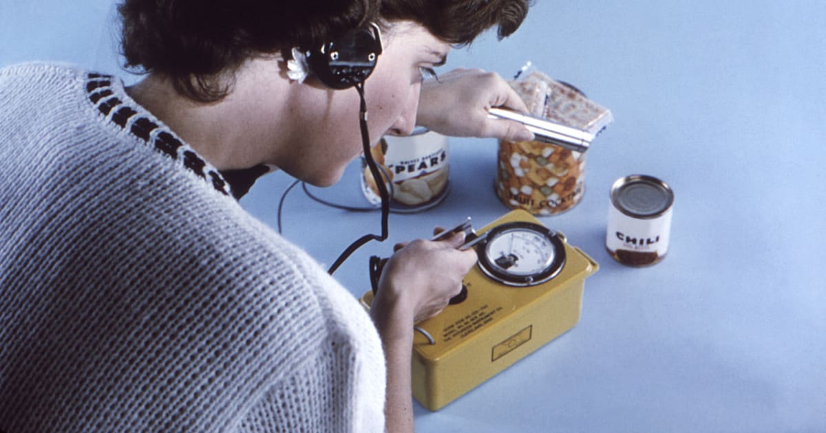 Geiger counter survey used to compare fallout contamination with radiation dose chart values
